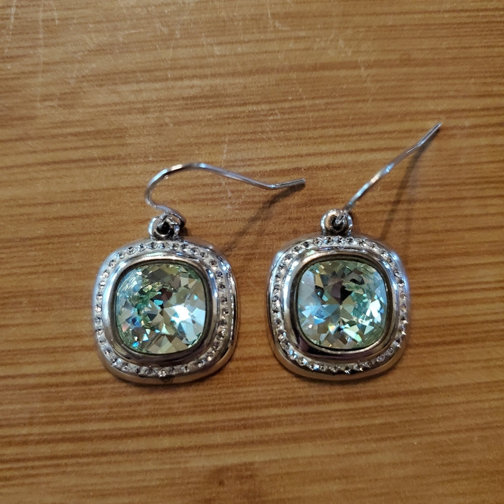 Sterling Silver Green Rhinestone Earrings
